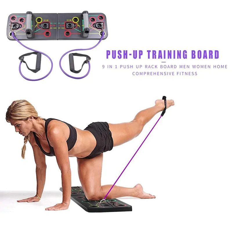 9-in-1 Push Up Stand Board with Latex Resistance Bands