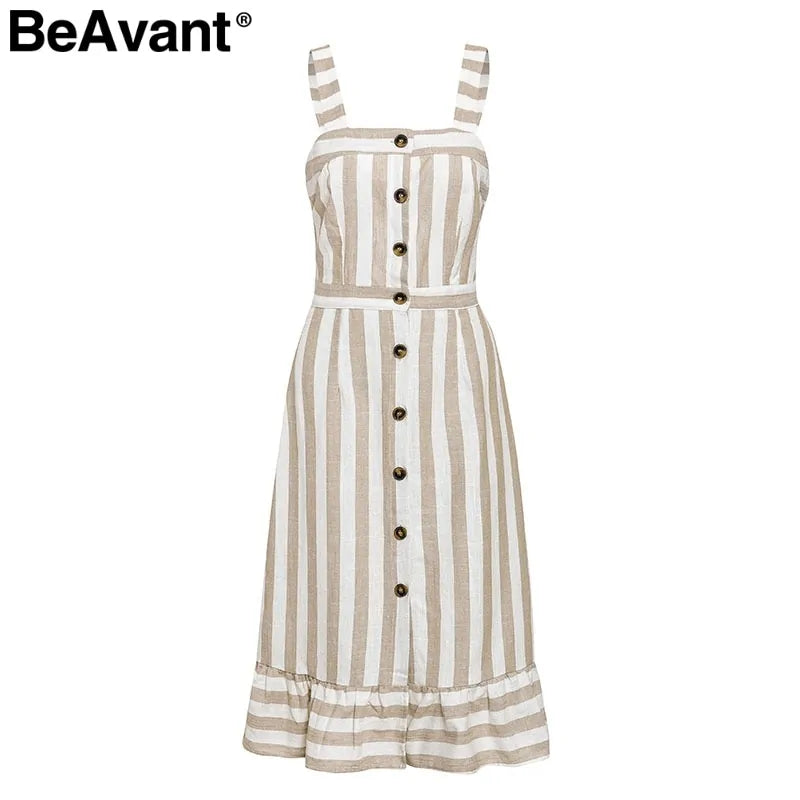 Casual striped linen cotton dress