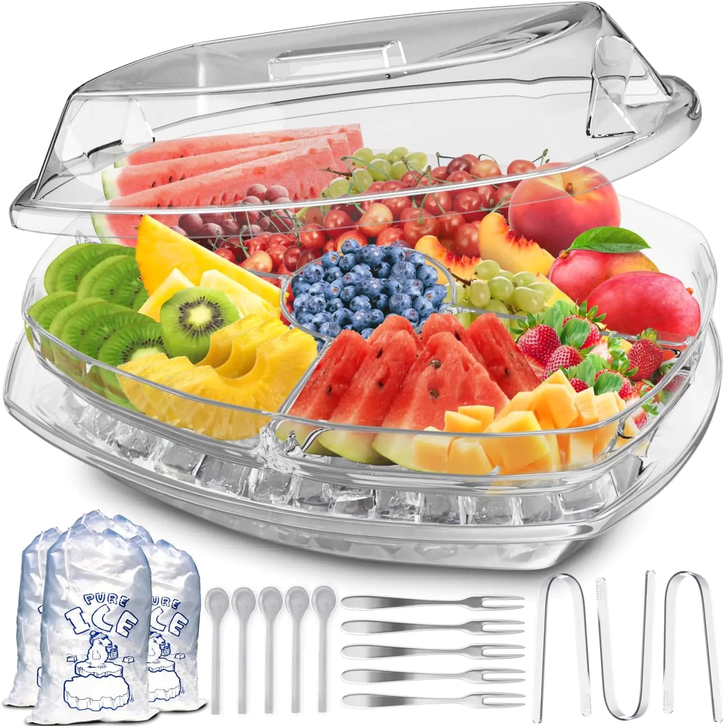 Chilled Serving Tray with Ice w/Lid and Dip Holder