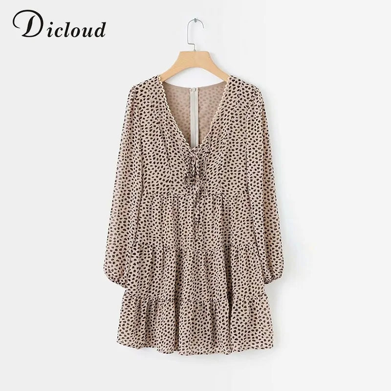 DICLOUD Sexy Leopard V Neck Dresses