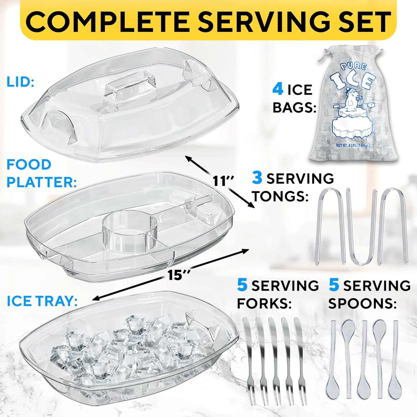 Chilled Serving Tray with Ice w/Lid and Dip Holder